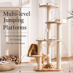 797Audio Modern Solid Wood Cat Tree Tower, 49" Tall Cat Tree with Sisal Scratching Posts and Capsule for Adult Cats, Natural Oak Wooden Cat Tower,Aesthetic Multi-Level Cat Climbing Tree for Indoor Cat