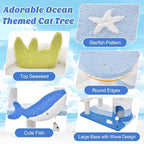PETSITE Ocean-Themed Cat Tree for Indoor Cats, Multi-Level Cat Tower with Natural Sisal Scratching Posts, Hanging Toys and Padded Top Perch, Modern Cat Tree for Large Cats 20 lbs Heavy Duty (66")