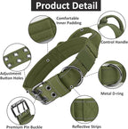 Tactical Dog Collar with Control Handle, Military Adjustable Pet Collar Reflective Heavy Metal Buckle Dog Collar, Soft Nylon Training Collar for Medium Large Dogs (Green, Large)