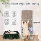 Cat Scratching Board Cat Scratching Post,2-in1 L Shaped Cats Cardboard Scratcher with Box, Kitten Scratcher Ball Wall Scratchers Pad for Indoor Cats Grey
