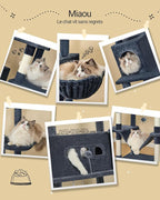 Cat Tree, 82.6" Large Cat Tower for Indoor Cats, Multi-Level Cat House with Condo, 8 Scratching Posts, Hammock, 4 Pom Poms, Dark Grey MS21018SG