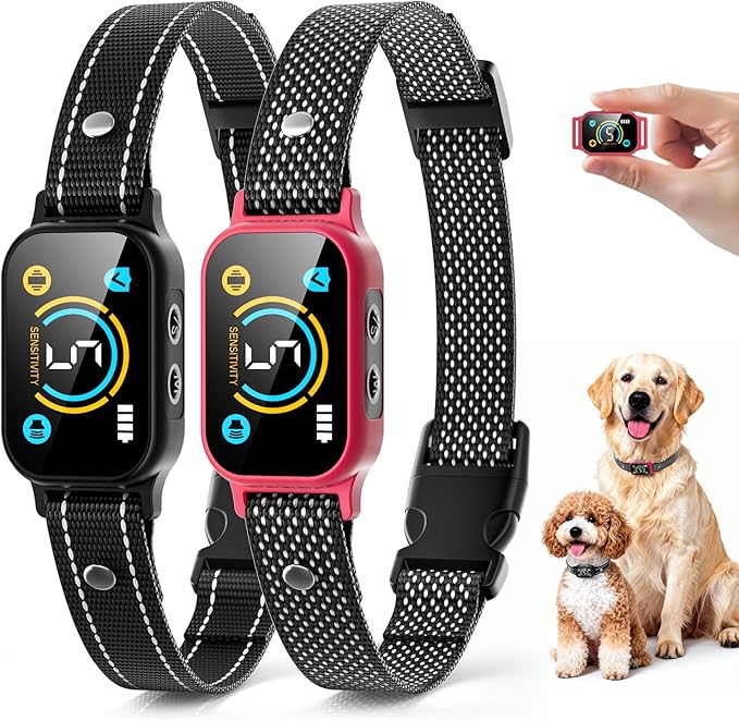 2 Pack Bark Collar, Smart Dog Bark Collar for Large Medium Small Dogs, Rechargeable Ultra-Light Training Collar with Beep Vibration, Anti Barking Device with 5-Level Sensitivity (Fuchsia)