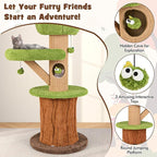 PETSITE 58 Inch Forest-Themed Cat Tree, Multi-Level Cat Tower with 2 Cute Condos, Plush Perch, Teasing Balls, Sisal Posts, Hidden Cave, and Removable Cushions, Modern Cute Cat Tree for Indoor Cats