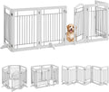 Yaheetech 32-inch Tall Dog Gate with Door Extra Wide Pet Gate for Dogs, Foldable Wire & Wooden Puppy Safety Fence w/3 Support Feet,Freestanding Dog Gate for The House, Doorway, Stairs(White,6 Panels)