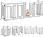 Yaheetech 32-inch Tall Dog Gate with Door Extra Wide Pet Gate for Dogs, Foldable Wire & Wooden Puppy Safety Fence w/3 Support Feet,Freestanding Dog Gate for The House, Doorway, Stairs(White,6 Panels)