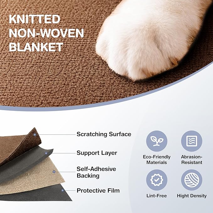 157.5" x 15.8" Cat Scratch Furniture Protector, Self-Adhesive Couch Protector from Cat Claws, Cats Scratching Mat for Couch, Sofa, Wall & Door, DIY Cat Scratch Pads Replacement, 2 Pack (Brown)