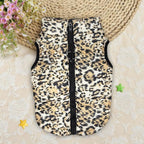 Idepet Pet Dog Cat Coat with Leash Anchor Color Patchwork Padded Puppy Vest Jacket Teddy Chihuahua Costumes Pug Cloth XS S M L(Small,Leopard)