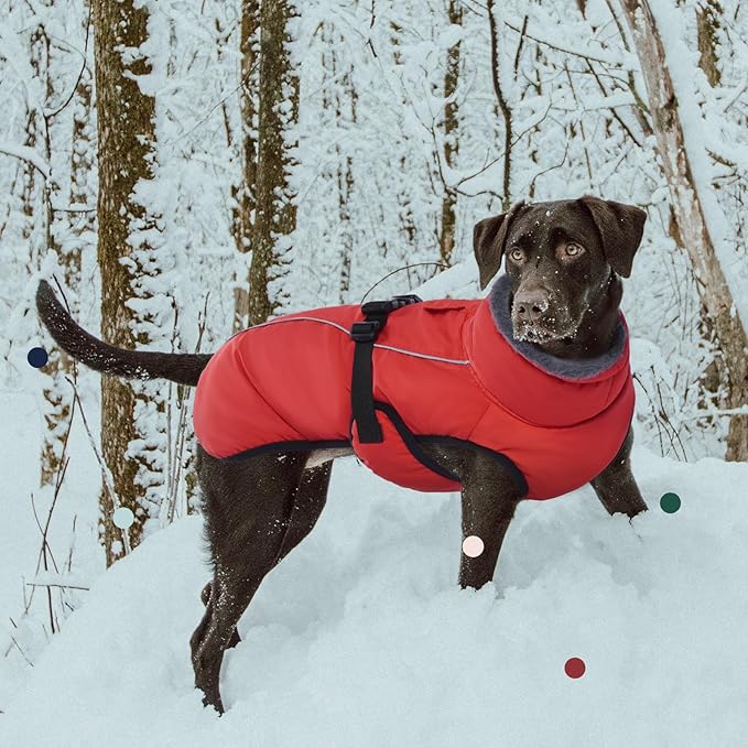 IECOii Extra Warm Reflective Adjustable Dog Jacket - Fleece Turtleneck Winter Coat for Small to Extra Large Dogs