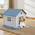 VIXZEN Dog House Outdoor, 38 Inches Weatherproof Resin Dog House Indoor Large with Air Vents & Elevated Floor, Doghouse Outdoor for Large Dogs, Easy Assembly, Versatile Storage Functionality (Blue)