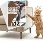 Cat Scratch Furniture Protector, 12-Pack Double-Sided Couch Protector from Cat Claws — Sticky Anti-Scratch Training Tape Sheets for Sofa, Door & Corner, Clear Cat Deterrent