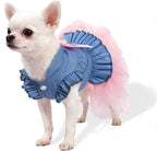 Dog Dress, Fashion Puppy Tutu Princess Dresses for Small Dogs Girl, Sweet Skirt with Dog Bowknot Clips, Spring Dog Cat Clothes Pet Apparel (Denim Princess Dress, X-Small)
