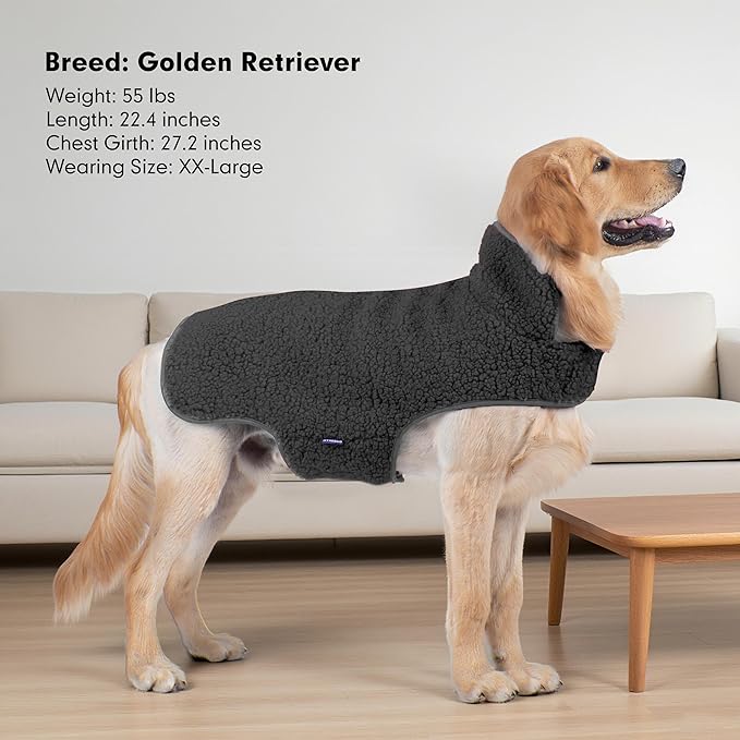 cyeollo Small Dog Coat, Sherpa Dog Winter Coat Reversible Warm Fleece Dogs Jackets Sweater Vest for Small Dogs Male with Leash Hole, Soft Cold Weather Pet Clothes, Dark Grey L