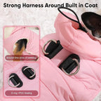 Fleece Lining Dog Hoodie with Harness Built in,Extra Warm Large Dog Jacket in Winter Doggie Coats with Drawstring Hooded,Light Pink XXXL