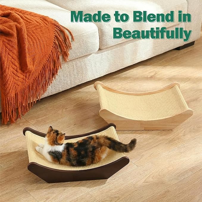 Zakkart Cat Sisal Scratching Bed Hammock, 2-in-1 Cat Scratcher & Lounging Bed, 100% Natural Sisal Mat, Solid Wood Frame, Cat Furniture Protector (Large, Natural Color)
