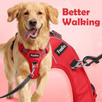 Funfox Dog Harness No Pull, Adjustable Pet Vest Harness, Super Soft Material with Vertical Handle Easy Control, Reflective Night Walking, 2 Leash Clips for XLarge Dogs, Red, XL
