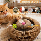 Upgraded-Magnetic Magic Organ Cardboard Cat Scratcher Board Toy, New Feather Balls Cardboard Scratching Pad for Mental Physical Exercise, Interactive Toys for Indoor Cats, Kitty