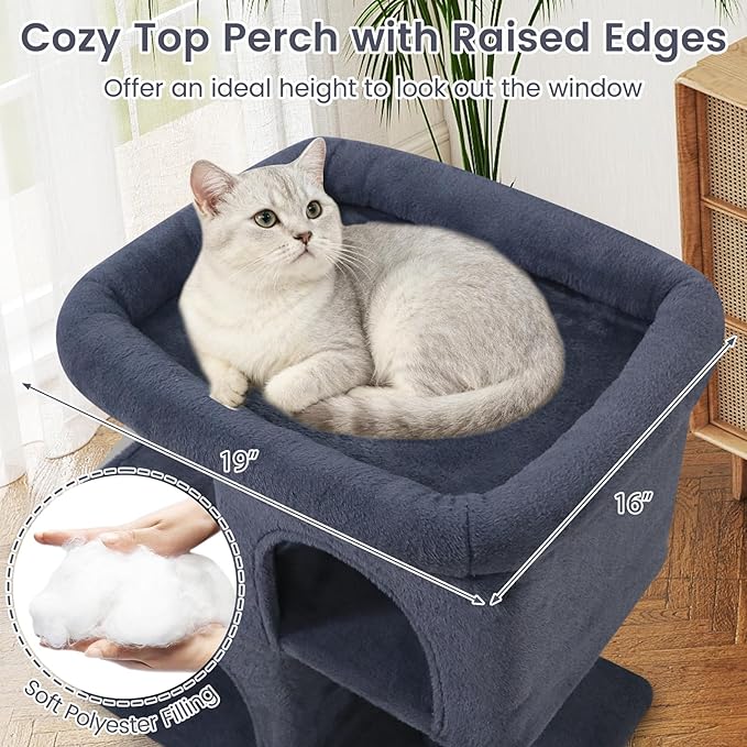 Tangkula Small Cat Tree for Indoor Cats, 25.5 Inch Cat Tower with Sisal Scratching Posts, 2 Large Cat Condos with Padded Top Perch, Modern Cat Climbing Furniture for Adult Cats & Kittens (Dark Gray)