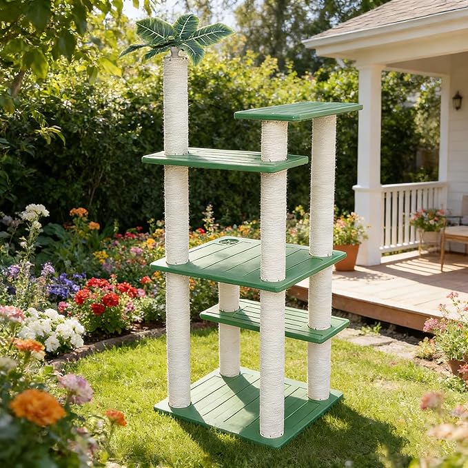56 Inches Large Outdoor Waterproof Cat Tower, Multi-Level Cat Tree, for Outside and Indoor Cats, with PVC Board and Cat Scratching Posts