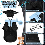 5 Pcs Dog Graduation Costume Set Include 2026 Pet Graduation Gown with Stole Puppy Grad Cap Lensless Glasses DIY Letter Stickers for Dogs Cats Holiday Costume Accessory(Black Light Blue,L)