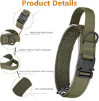 HYDEME Tactical Dog Collar, Alpine Loop Adjustable Military Training Nylon Dog Collars with Handle and Reflective for Small Medium Large Dogs, with Airtags Protective Case & Patches.(XL,OliveGreen)