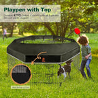 PJYuCien Dog Playpen with Top Cover and Bottom Pad - Metal Foldable Exercise Pen, 8 Panels 42" H x 24" W Indoor Outdoor Pet Fence Puppy Crate Kennel, Black