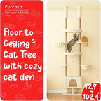 Cat Tree, Floor to Ceiling Cat Tower Adjustable Height [92.9-102.4 in=235-258cm], 7 Tiers Cat Climbing Play House with Fully Sisal Scratching Post, Cozy Condo & Hammocks for Indoor Cats, Beige