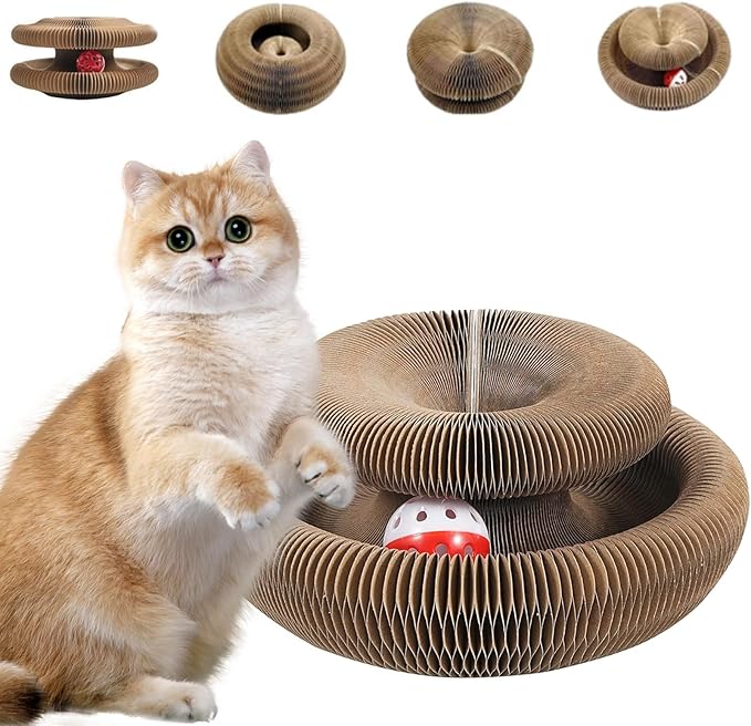 Kitty Kurlz Cat Toys, Cat Scratcher Magic Organ Cat Scratcher with Bell Ball, Reversible Infinity Cardboard Scratcher, The Ultimate Interactive Cats Scratching Board for Indoor