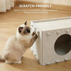 Cat House for Indoor Cats, Foldable Felt Cat Cave, Cat Hideaway, Cat Bed for Large & Multiple Cats, 23.6x15.8x11.8 inch, Cream
