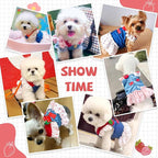 Small Dog Harness and Leash Set Denim Cat Harness Dress for Puppy Clothes for Girls Pink Dog Birthday Dress French Bulldog Harness with Strawberry Bear Decoration