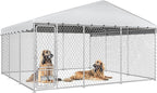 DWVO 14.8'x14.8' Dog Kennel Outdoor with Rotating Feeder Bowls, Outdoor Dog Pens with Roof, Heavy Duty Dog House for Medium Large Dogs