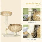 Modern 28” Cat Tree with Elevated Basket Bed & Sisal Scratching Post – Small Cat Condo for Indoor Cats Under 10 lbs, Plush Multi-Level Cat Tower, Beige