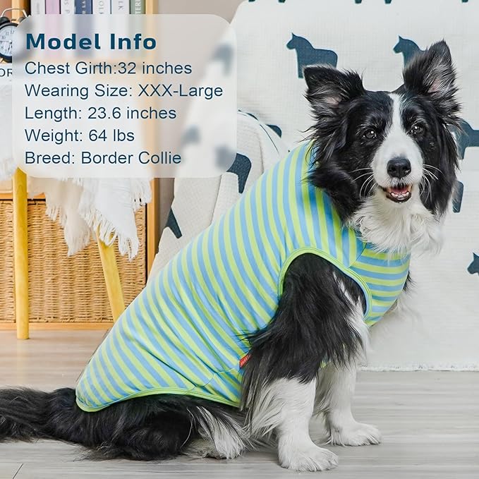 KYEESE 2Pack Dog Shirt, Soft Striped Dogs T Shirts, Lightweight Pet Tank Top, Sleeveless Dog Shirt for Medium Dogs, Stretchy Comfortable Pet Vest, Blue, 2XL