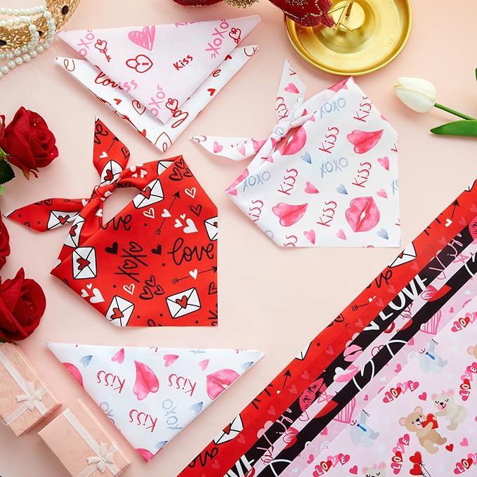 Abbylike 50 Pcs Valentines Day Dog Bandanas Bulk Red and Pink Bandanas for Dogs Triangle Kerchief Bibs Scarf for Pet Romantic Costume Photo Props Accessories Pet Shops Groomers (25.6 x 17.7 x 17.7)