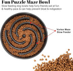 Slow Feeder Large Dog Bowl - Maze Puzzle Bowl for Medium to Large Dogs - Non Slip, Interactive, Bloat Stop, Healthy Feeding Dish - Gray