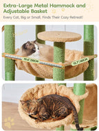 Taoqimiao 76-Inch Cat Tree XXL for Large Cats, Giant Cat Tower with Scratching Board, Extra-Large Metal Hammock, 3 Perches, 7 Sisal Posts, 2 Big Condos, Hanging Basket, Cactus, MS047T