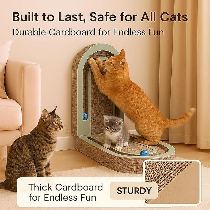 Extra Long 26" Folding Cat Scratch Pad with Chasing Balls Double Sided Interactive Cardboard Cat Scratcher Cat Scratching Board for Cats Cardboard Scratching Pads for Indoor Cat Toy