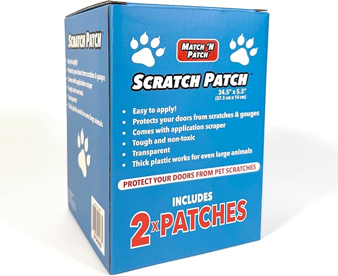 MATCH 'N PATCH Door Protector – Scratch Protectors for Pets – Transparent Shield for Pet Scratches - Self-Adhesive & Easy to Apply, Includes Application Scraper – 34.5 x 5.5 Inches, 2 Patches