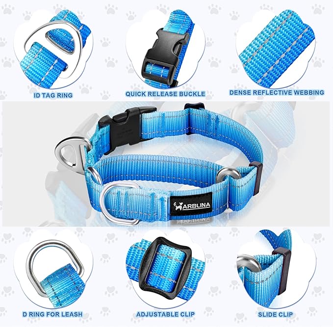 Martingale Collar for Dogs Large Medium Small Heavy Duty Buckle Dog Collar with Tag Ring Reflective Nylon Gradient Dog Collar No Pull Training Collar