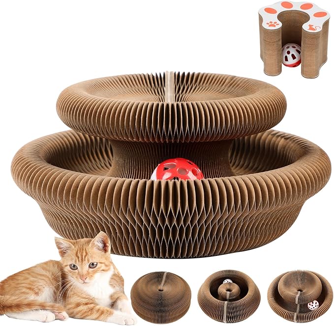 Kitty Kurlz, Kitty Kurlz Cat Toy, Magic Organ Cat Scratch Board, Magic Organ Cat Toy, Foldable Accordion Cat Toy with Bell Ball, Interactive Mental Physical Exercise for Indoor Cats