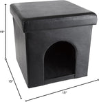 Cat House – Collapsible Multipurpose Small Dog or Cat Ottoman with Footrest, Cushioned Top, and Interior Pillow by PETMAKER (Black)