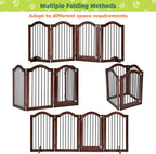 PrimeZone 96" Wide Dog Gate with Door - 30" Tall 4-Panel Solid Acacia Wooden Freestanding Puppy Gates, Foldable Indoor Pet Fence for Doorways, Stairs, Support Feet Included, Brown