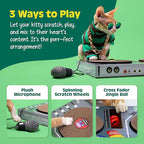 DJ Scratchpad by Relatable, Enrichment Cat Toys And Kitten Toys For Your Furry Friends, Cat Tree Essentials, Includes Box With 2 Scratch Wheels, 1 Plastic Ball With Bell, And Attached Microphone Plush