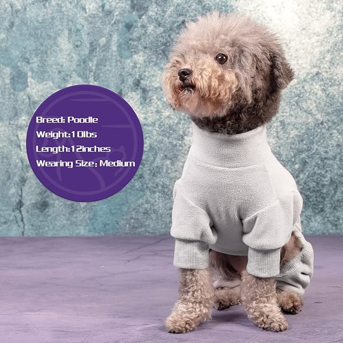 cyeollo Dog Pajamas Thermal Fleece Dog Pjs Fleece Stretchy Jumpsuit Pet Clothes Turtleneck Doggie Winter Warm Outfits for Small Size Dogs Color Grey
