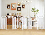 Folding No-Assembly Freestanding Dog Gate with Door,32" Heights Foldable Pet Fence,144" Extra Wide Accordion Puppy Folding Playpen for Doorways,House,Stairs (6 Panels,White)