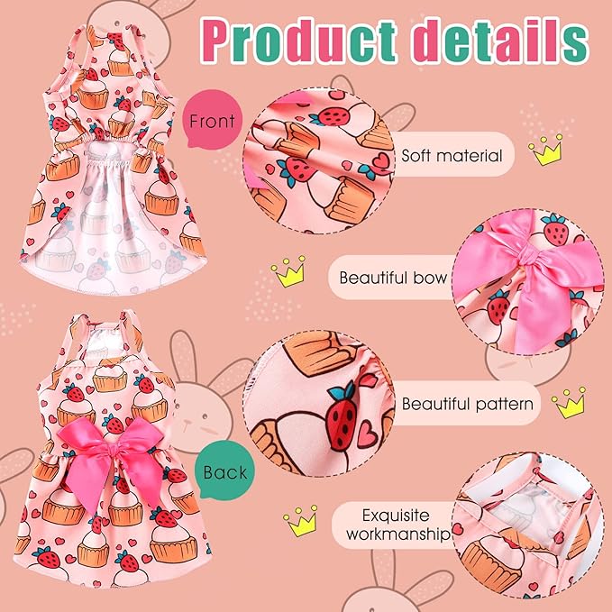 Frienda 6 Pieces Bowknot Princes Puppy Dog Dress Floral Vest Skirt Summer Pet Dress Dog Cute Rosette Sundress Apparel for Puppy Cat Pet(M)
