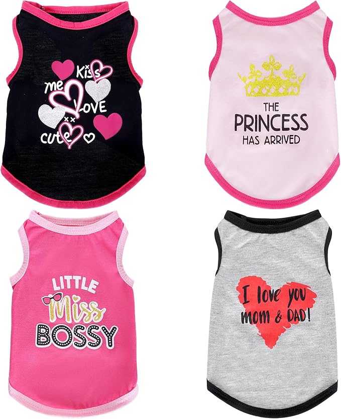 4 Pack Dog Shirts Summer Printed Puppy Clothes Cute Sleeveless Pet T Shirts Dog Clothes for Small Medium Dogs Cats Girl(M)