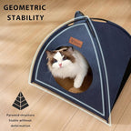 Pop-up Cat Tent Indoor Outdoor, Waterproof Cat House with Removable Cushion for All Seasons, Portable Pyramid Cat Cave Bed for Cats & Small Dogs, No Assembly Folding Pet Tent,18.9x18.9x15.4, Blue