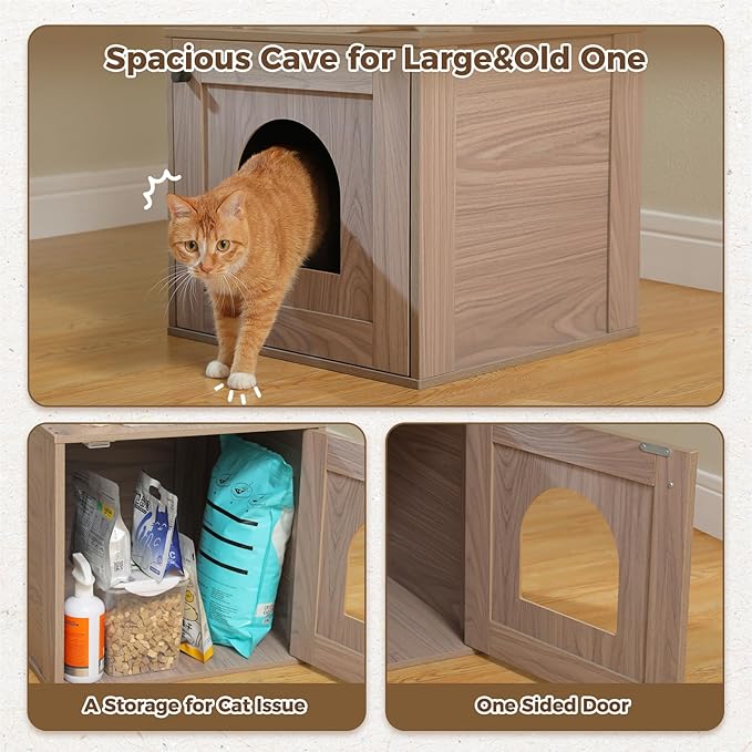 PETEPELA Cat Tree with Litter Box Enclosure, 2-in-1 Wood Cat Tower for Indoor Large Cats, 57.5'' Cat Condo with Scratching Posts, Cozy Hammock and Repalcable Dangling Balls, Grey