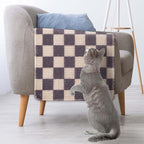 Sisal Cat Scratcher, [+ Catnip Fish Toy], Cat Wall Scratcher, Couch Protector from Cat Scratching, 24 X 15.8 with 12 Adhesive Velcro Stripes. (Checkered)