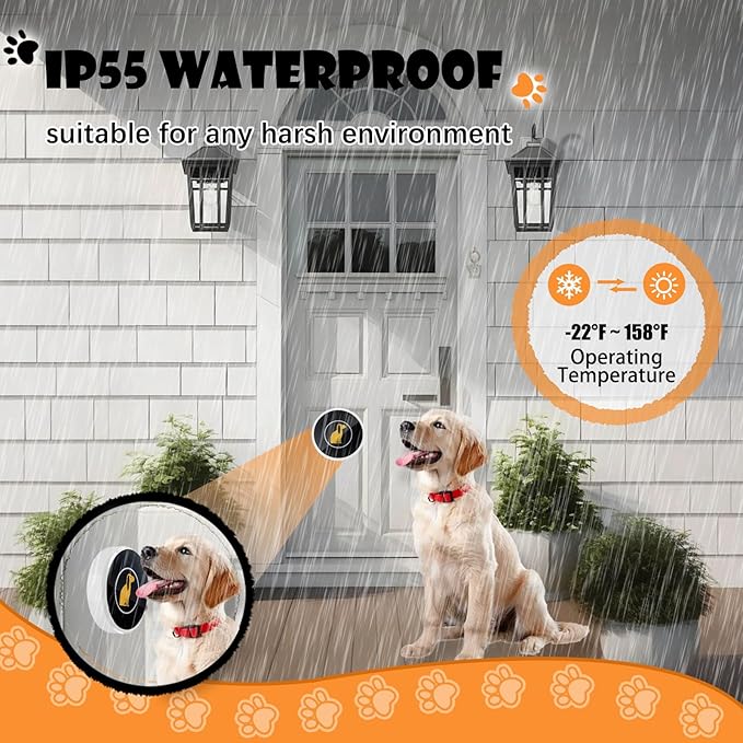 Smart Dog Door Bell Wireless Puppy DoorBell for Potty Training, Dog Bells to go Outside, IP55 Waterproof Bells for Dogs to Ring to go Potty (5 Receivers+5 Buttons)